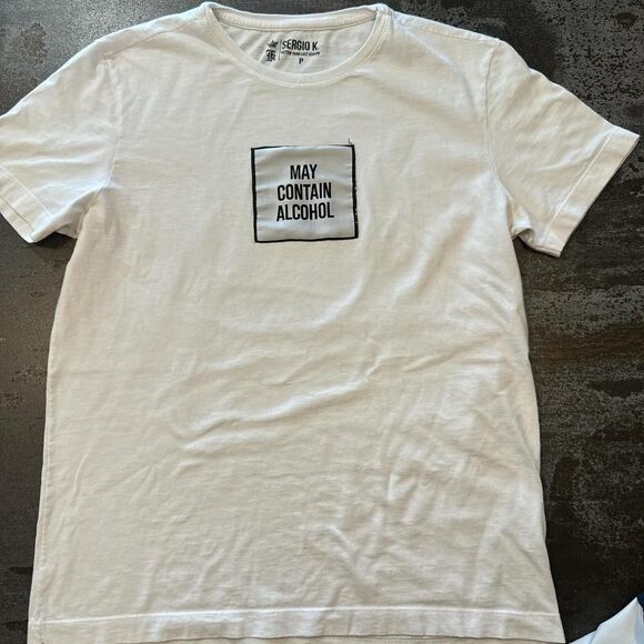 White‎ Sergio K "May Contain Alcohol " T-shirt SzP' - Picture 1 of 6
